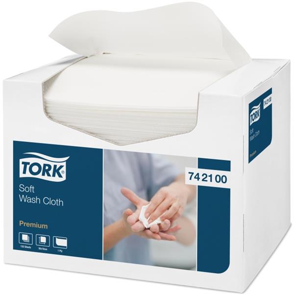 265146 Tork 742100 Vaskeklut TORK Premium 30X19 hvit (135) Tekstilliknende myk vaskeklut